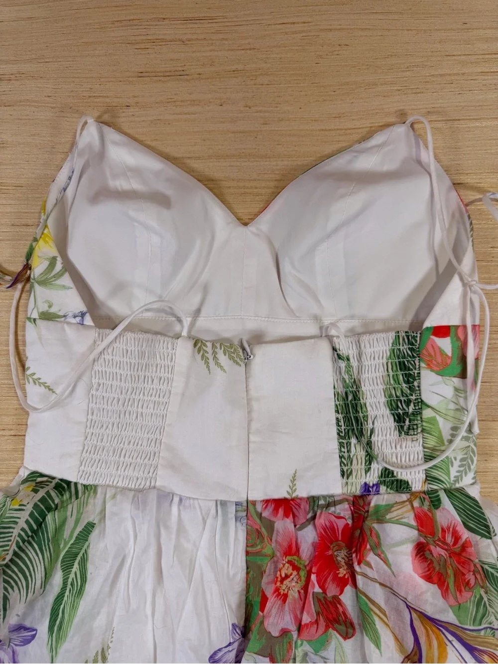 White Tiered Floral Sundress with Red, Yellow & Purple Blooms - Picture 3 of 5